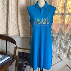 Vintage Polo Dress Embroidered Aruba Island Fish Turtle Women Sleeveless Blue